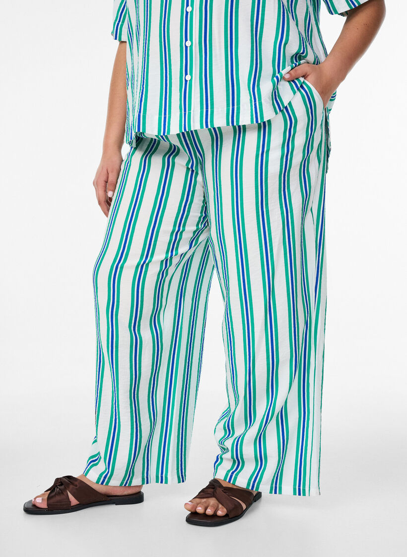 Gestreifte Hose mit hoher Taille und weiten Beinen, Vanille, Model image number 0