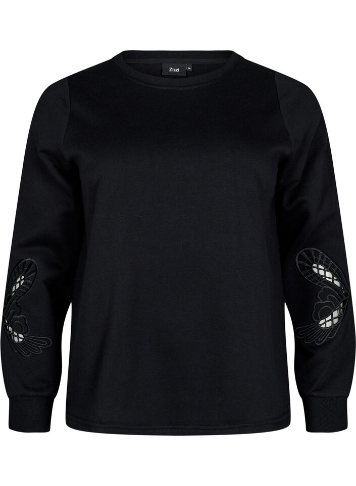 Sweatshirt mit aufgestickten Cut-Outs, Black, Packshot image number 0