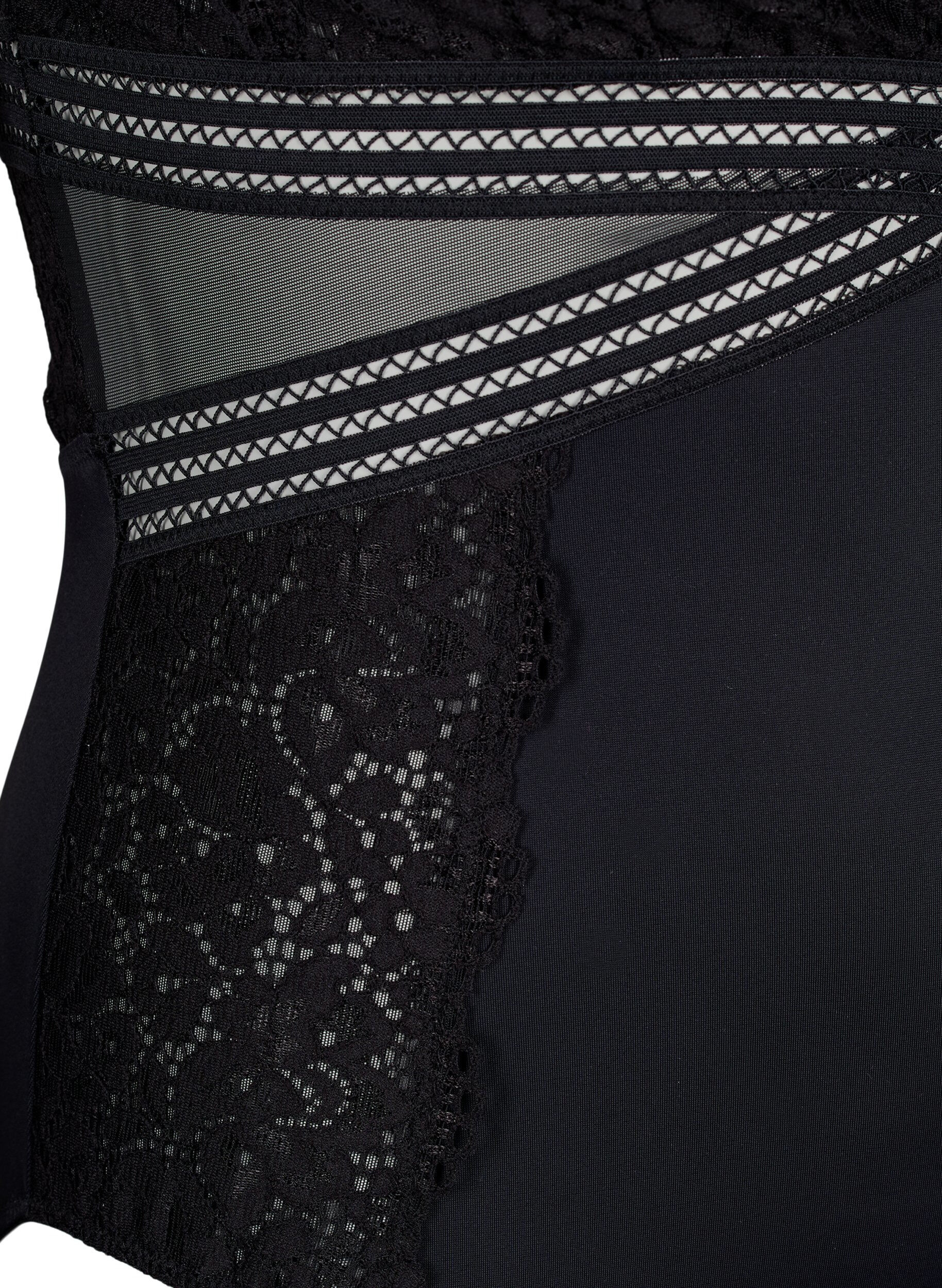 ZizziBodystocking mit Spitze und Aussparungen, Black, Packshot image number 3