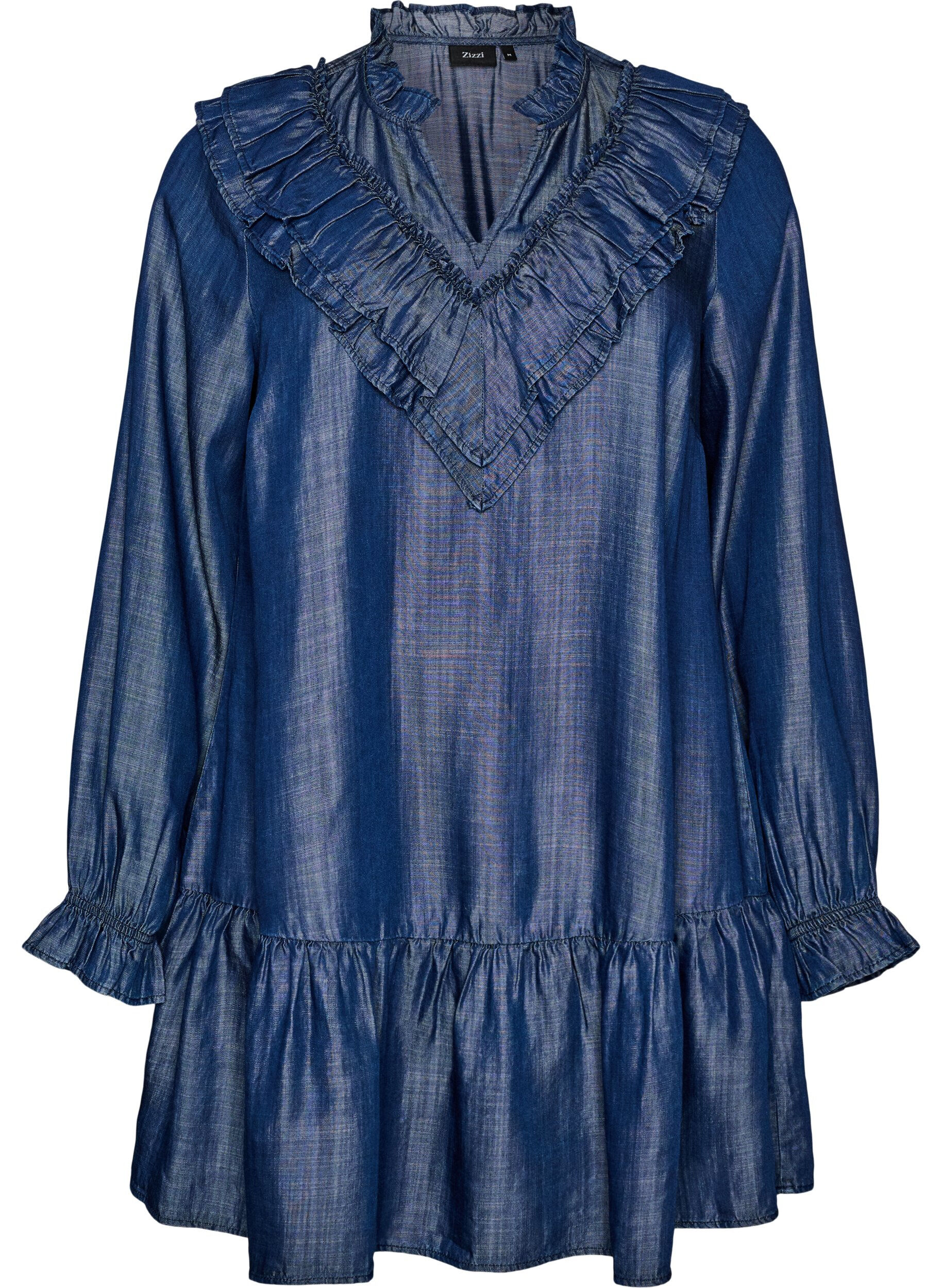 Kurzes Kleid im Denim-Look mit R&uuml;schen