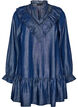 Kurzes Kleid im Denim-Look mit R&uuml;schen, Blau, Packshot image number 0