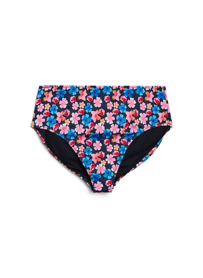 Hoch taillierte Bikinihose mit floralem Muster, Rot, Packshot image number 0