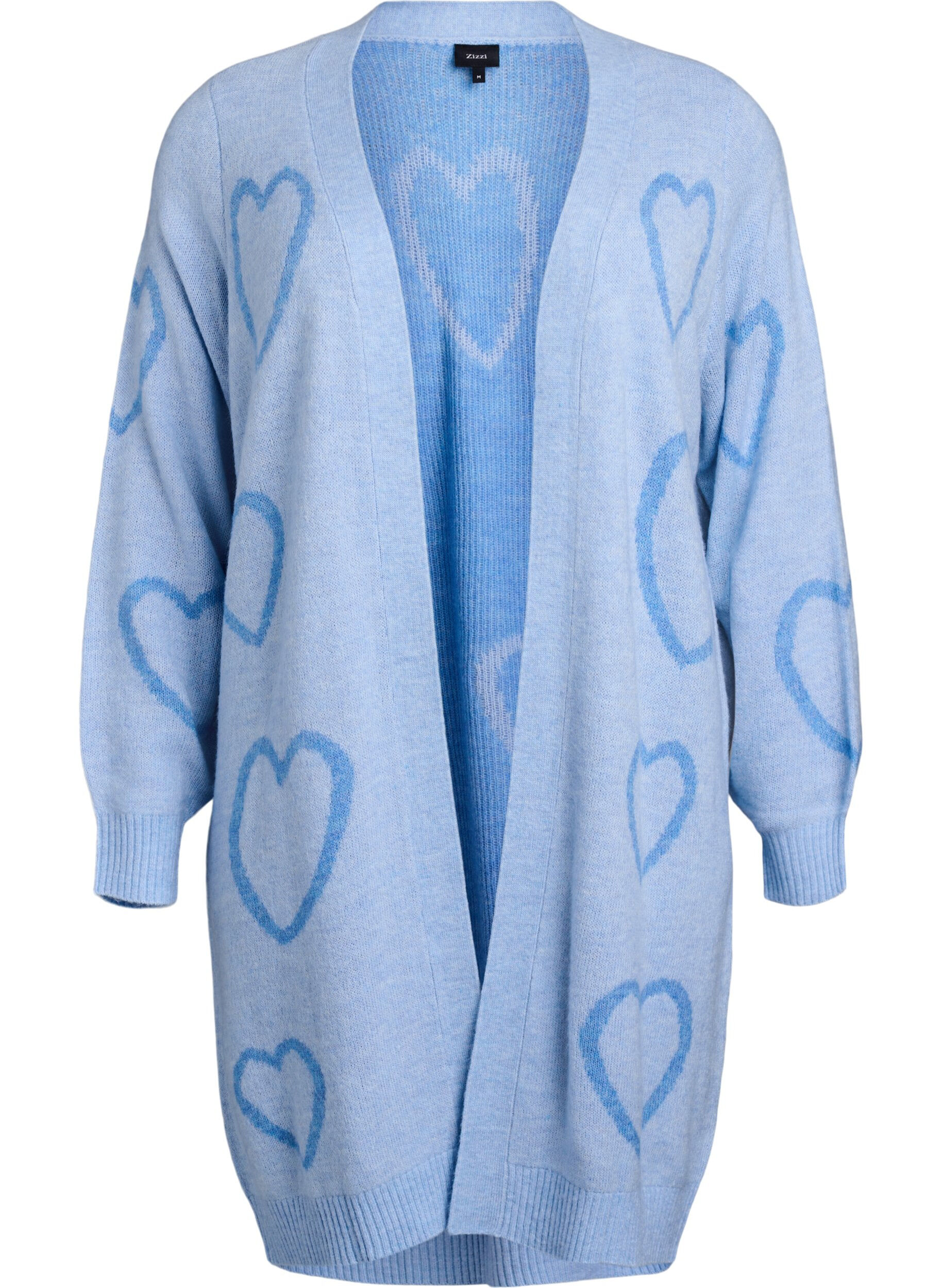 Lange Strickjacke mit Ton-in-Ton-Herzen