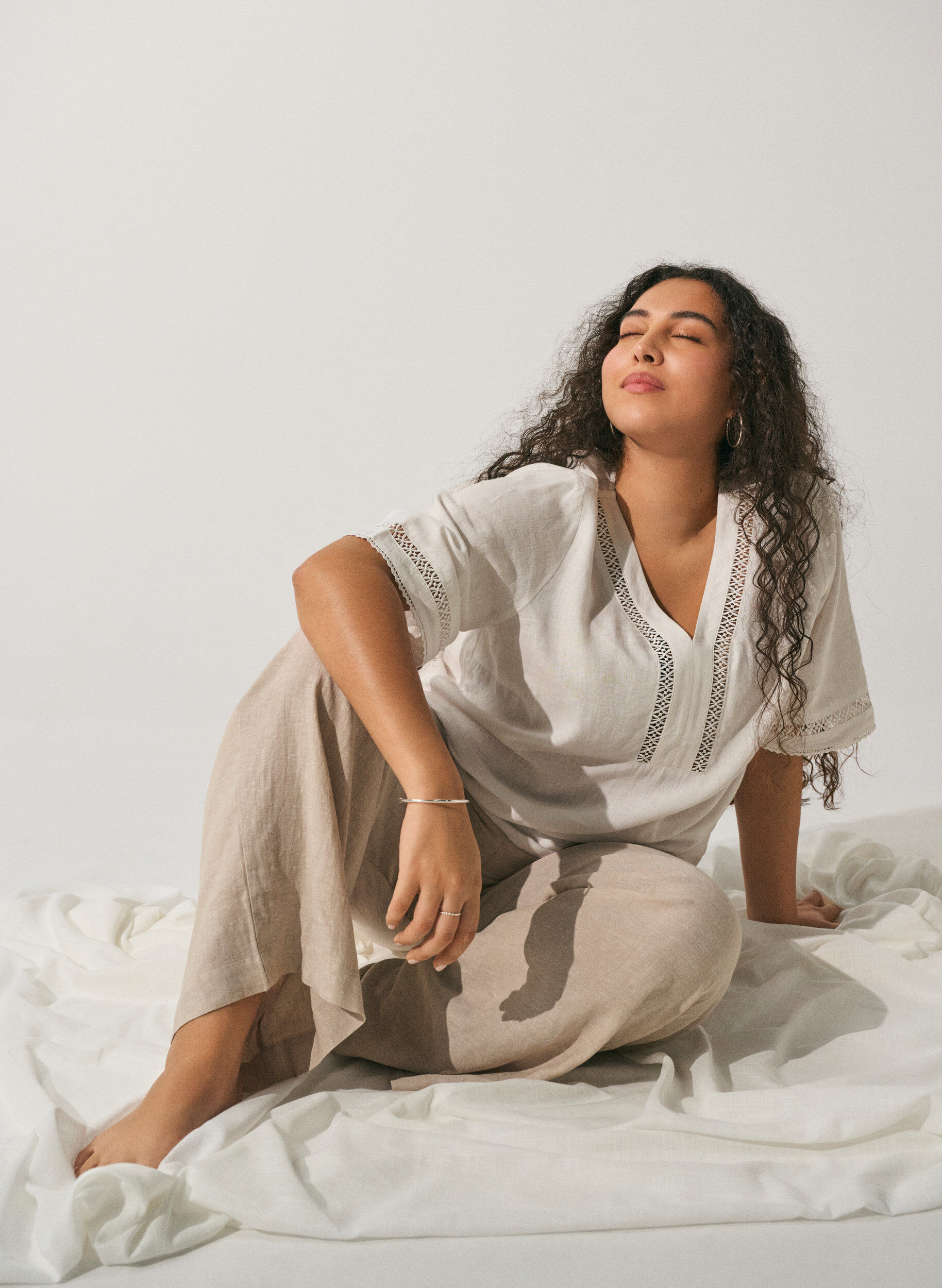 ZizziLockere Hose aus Leinen und Viskose, Beige, Image image number 0