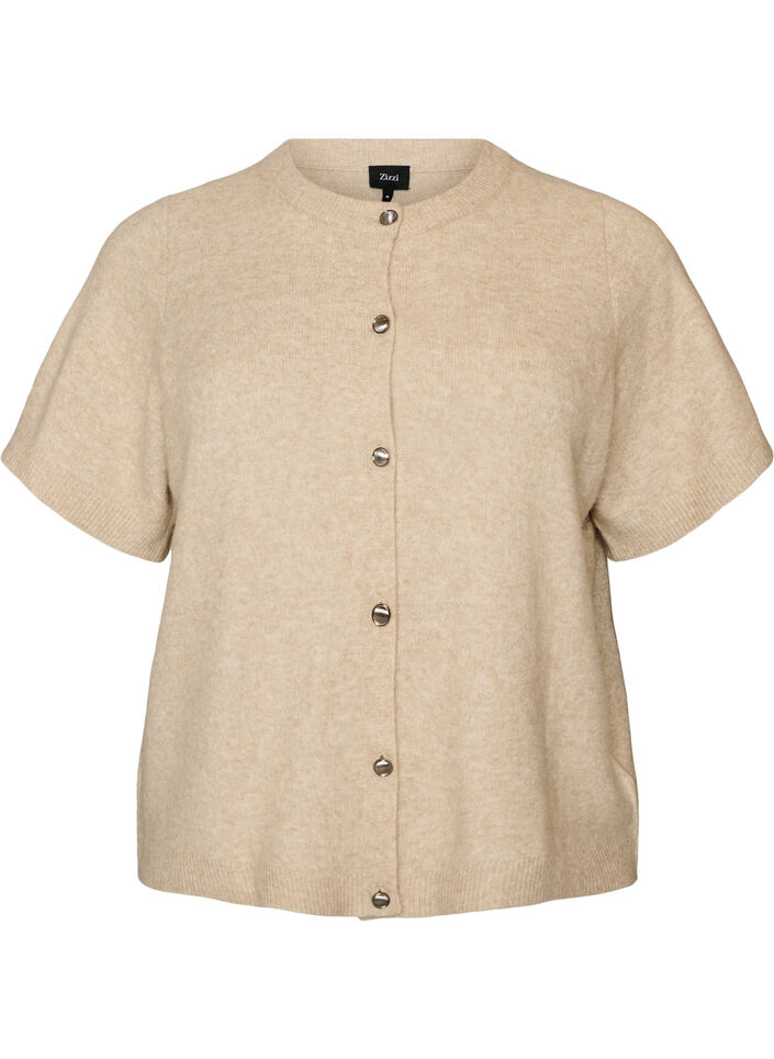 Strickjacke mit kurzen &Auml;rmeln, Beige, Packshot image number 0