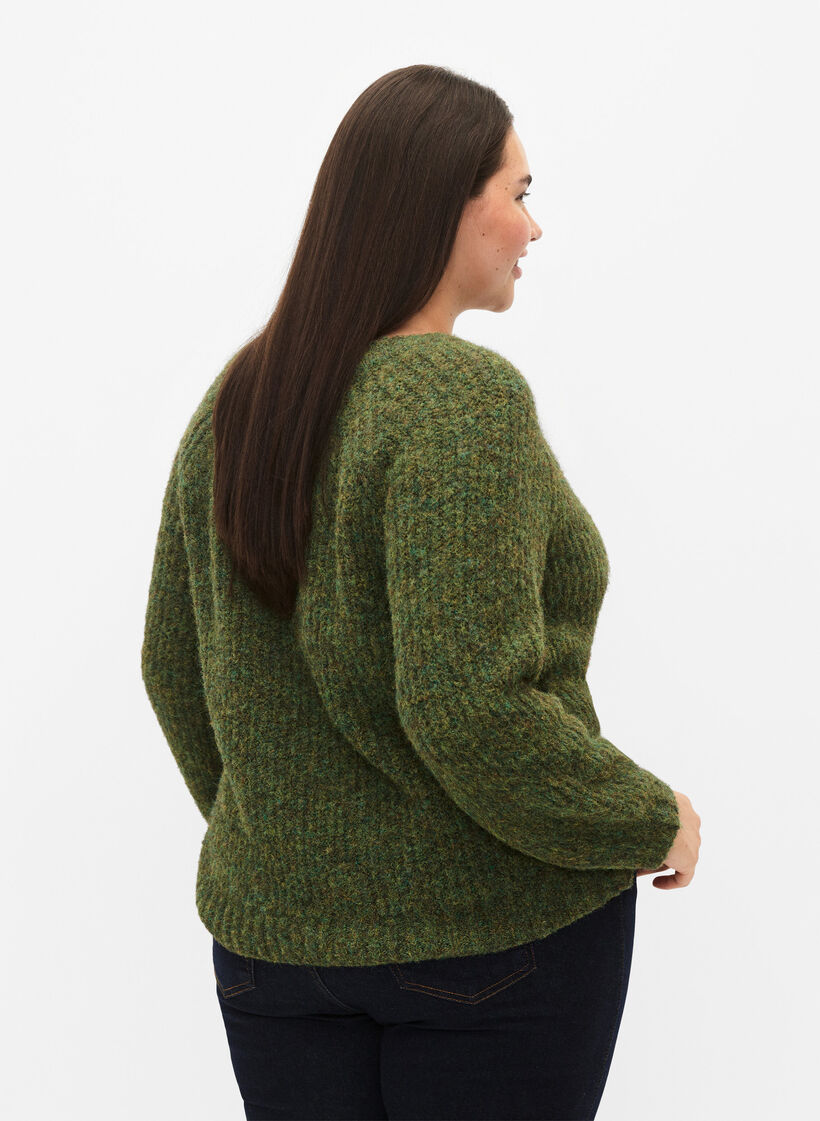 Gestrickter Pullover mit Wolle und Raglanärmeln, Winter Moss, Model image number 1
