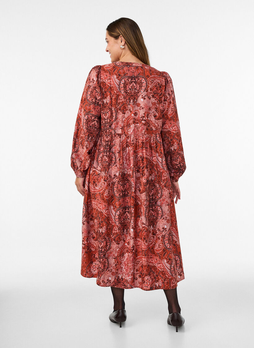 Midi-Kleid aus Viskose mit Paisleymuster, Orange, Model image number 1