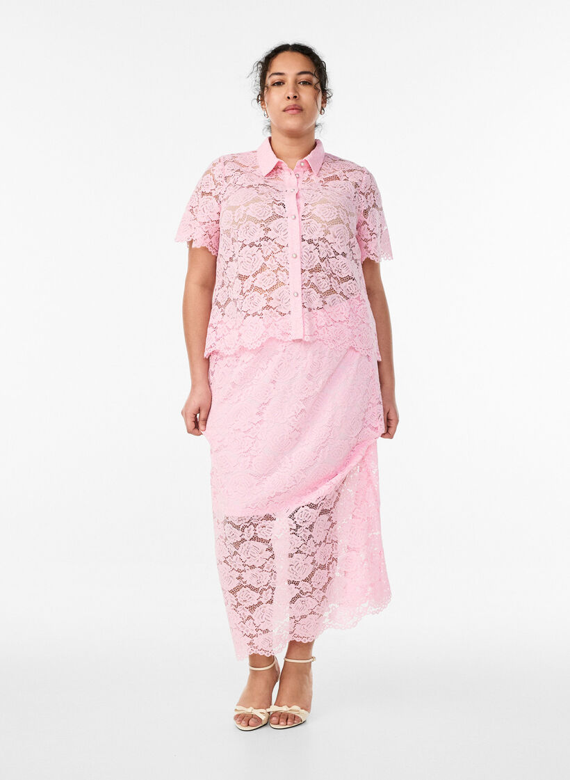 Spitzen blusenshirt mit perlenkn&ouml;pfen, Rot, Model