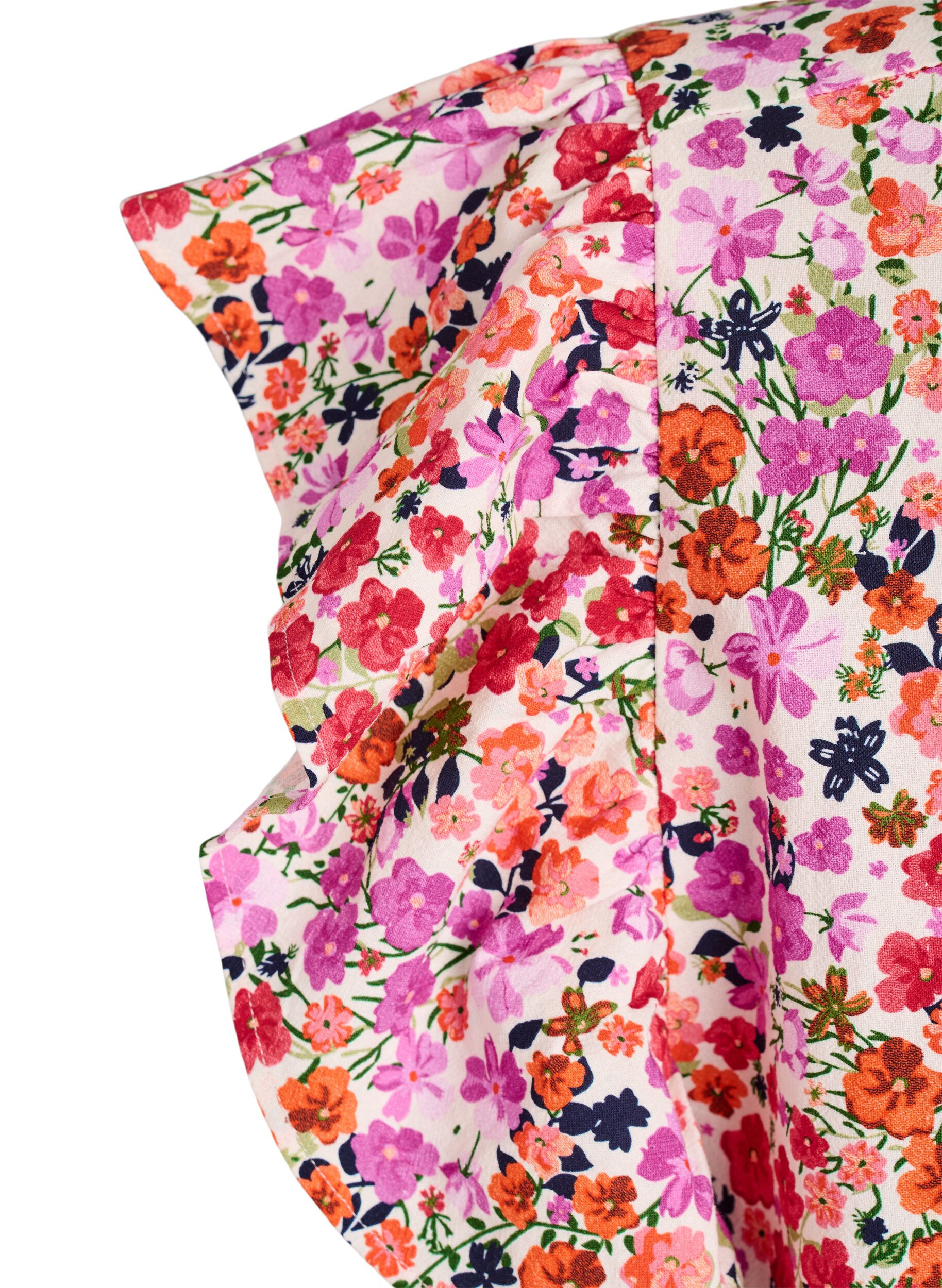 ZizziGebl&uuml;mtes Kleid aus Baumwolle mit R&uuml;schen und V-Ausschnitt, Pink, Packshot image number 3