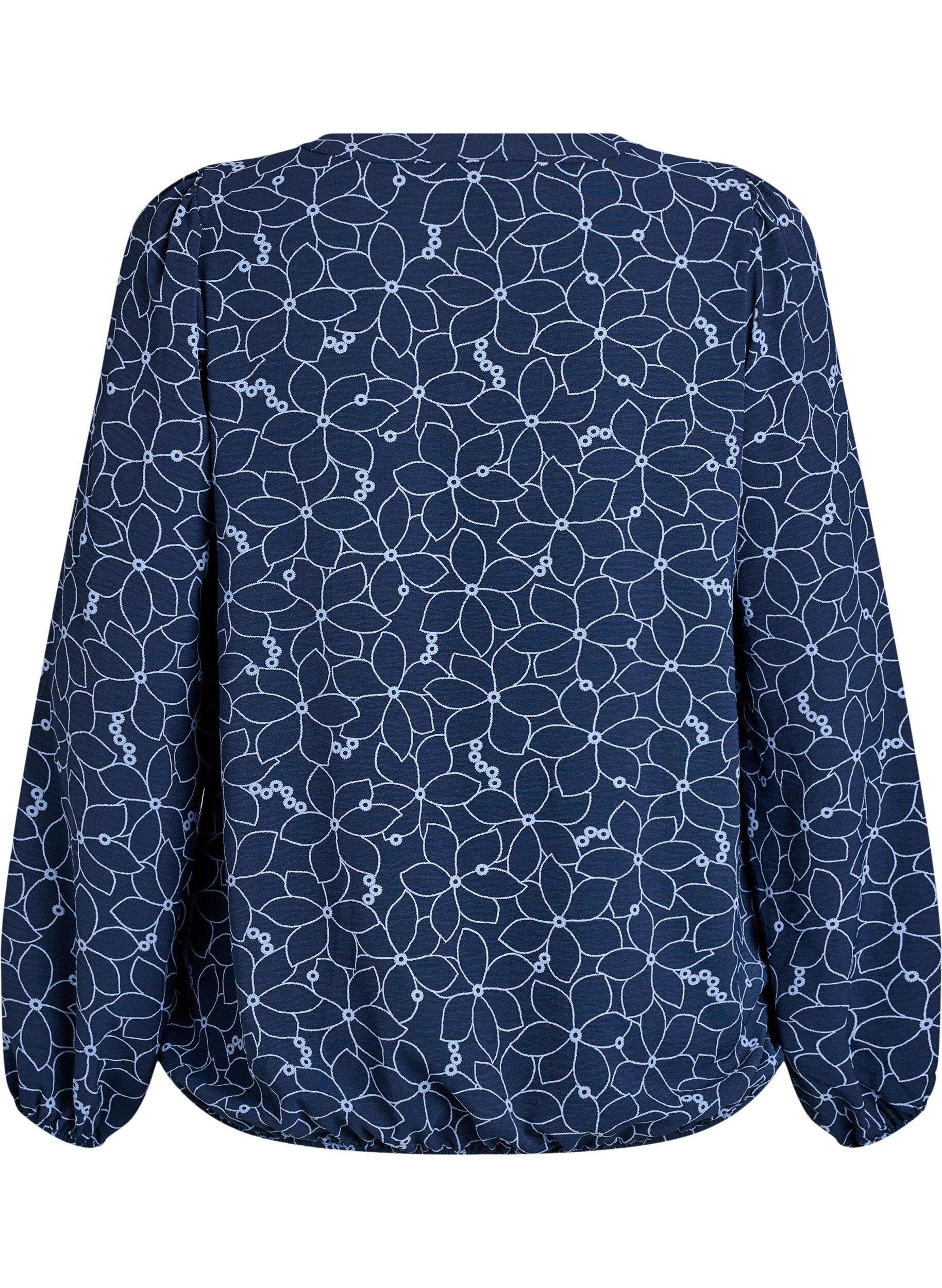 ZizziLang&auml;rmelige Bluse mit Blumenstickerei, Blau, Packshot image number 1