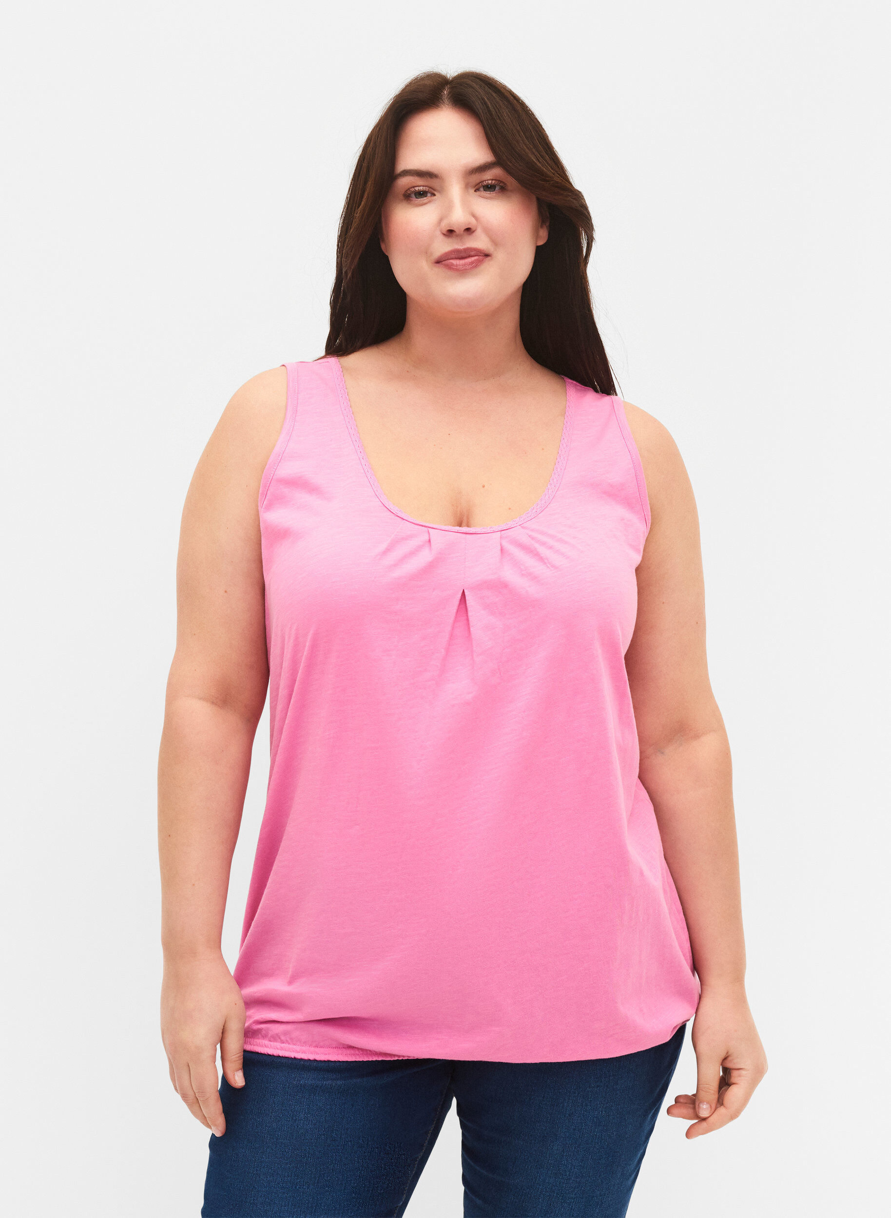 Zizzi2er-Pack Tops aus Baumwolle mit Spitzenrand, Rosebloom / Black, Model image number 0