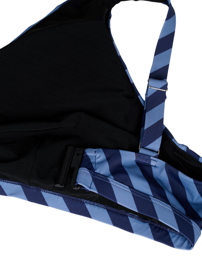 Triangel-Bikinioberteil mit Streifen und Wickeldetail, Blau, Packshot image number 3