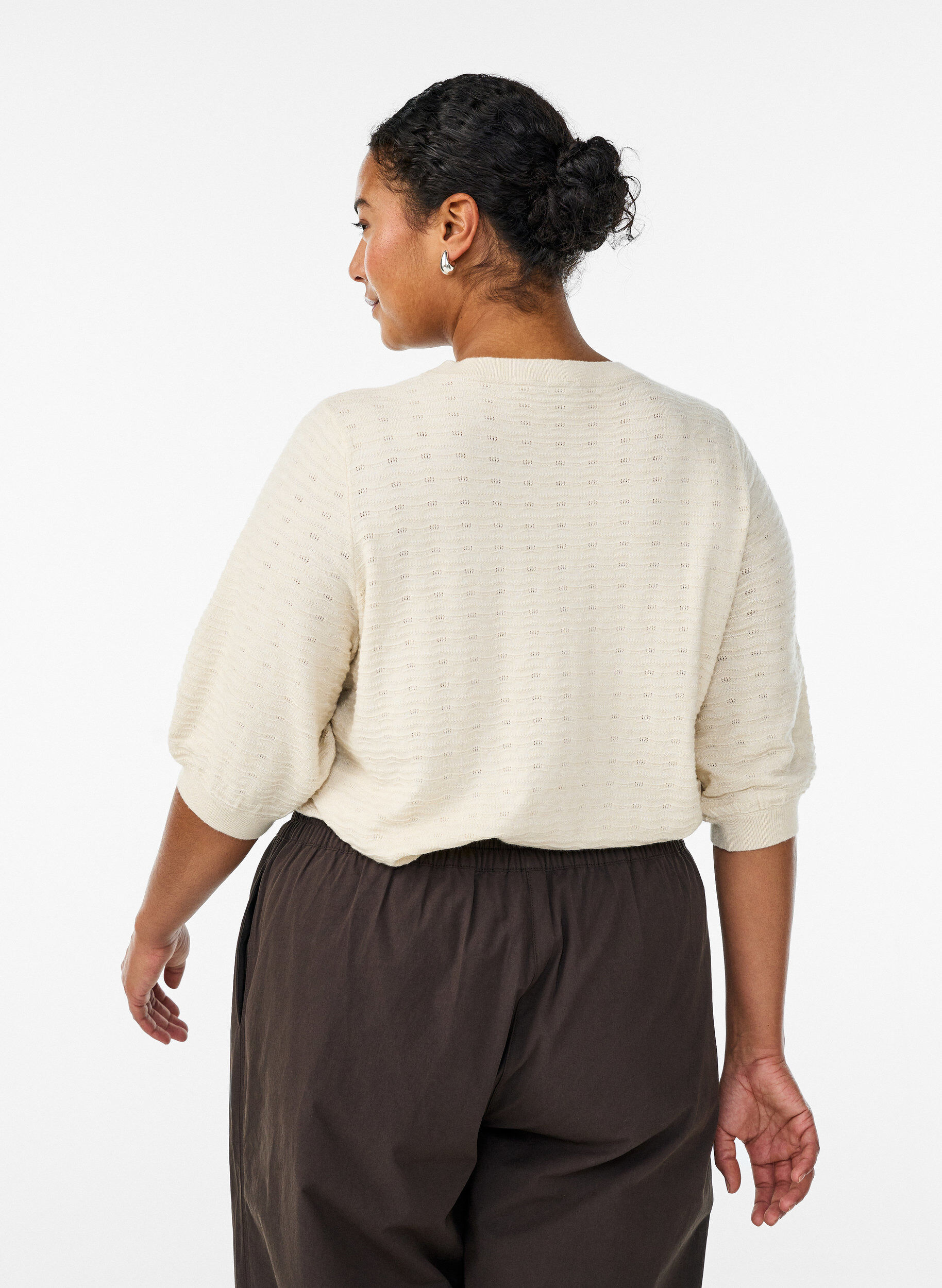 ZizziStrickbluse mit Strukturmuster und kurzen &Auml;rmeln, Beige, Model image number 2