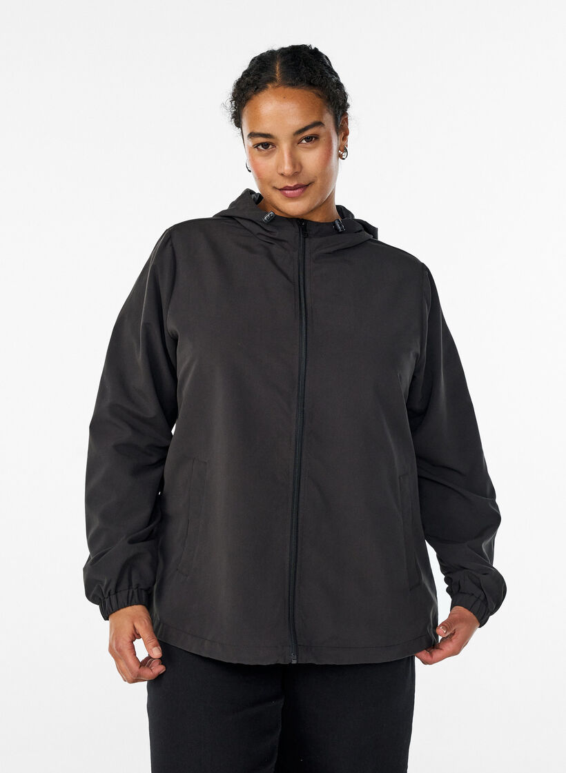 Leichte Jacke mit Kapuze und Rei&szlig;verschluss, Schwarz, Model image number 0