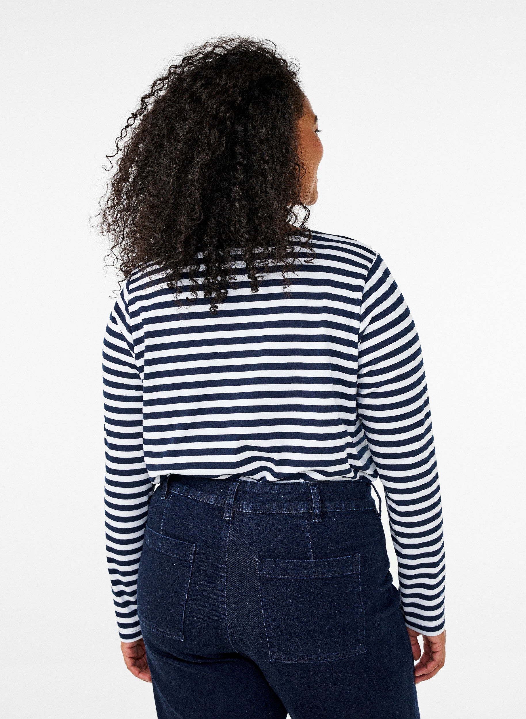 ZizziGestreifte Bluse mit Motiv, White w.Navy Stripe, Model image number 1