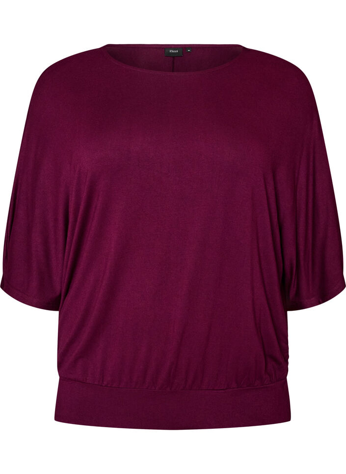Bluse aus Jersey mit ellbogenlangen Ballon&auml;rmeln, Lila, Packshot image number 0