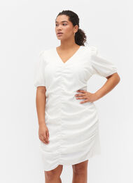 Kurzarm Kleid mit Drapierung und Struktur, Bright White, Model