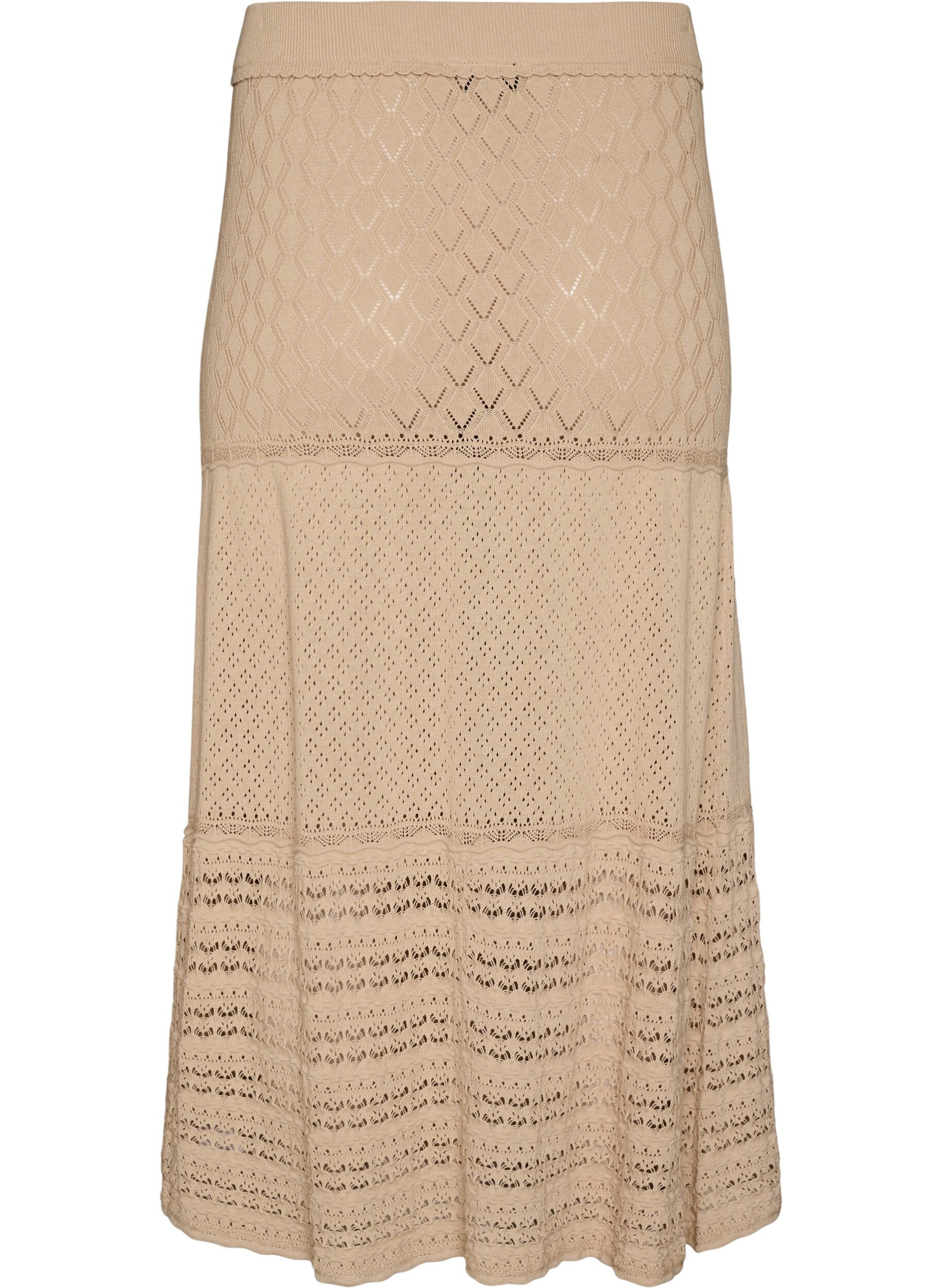 ZizziStrickrock mit Lochstickerei, Beige, Packshot image number 1