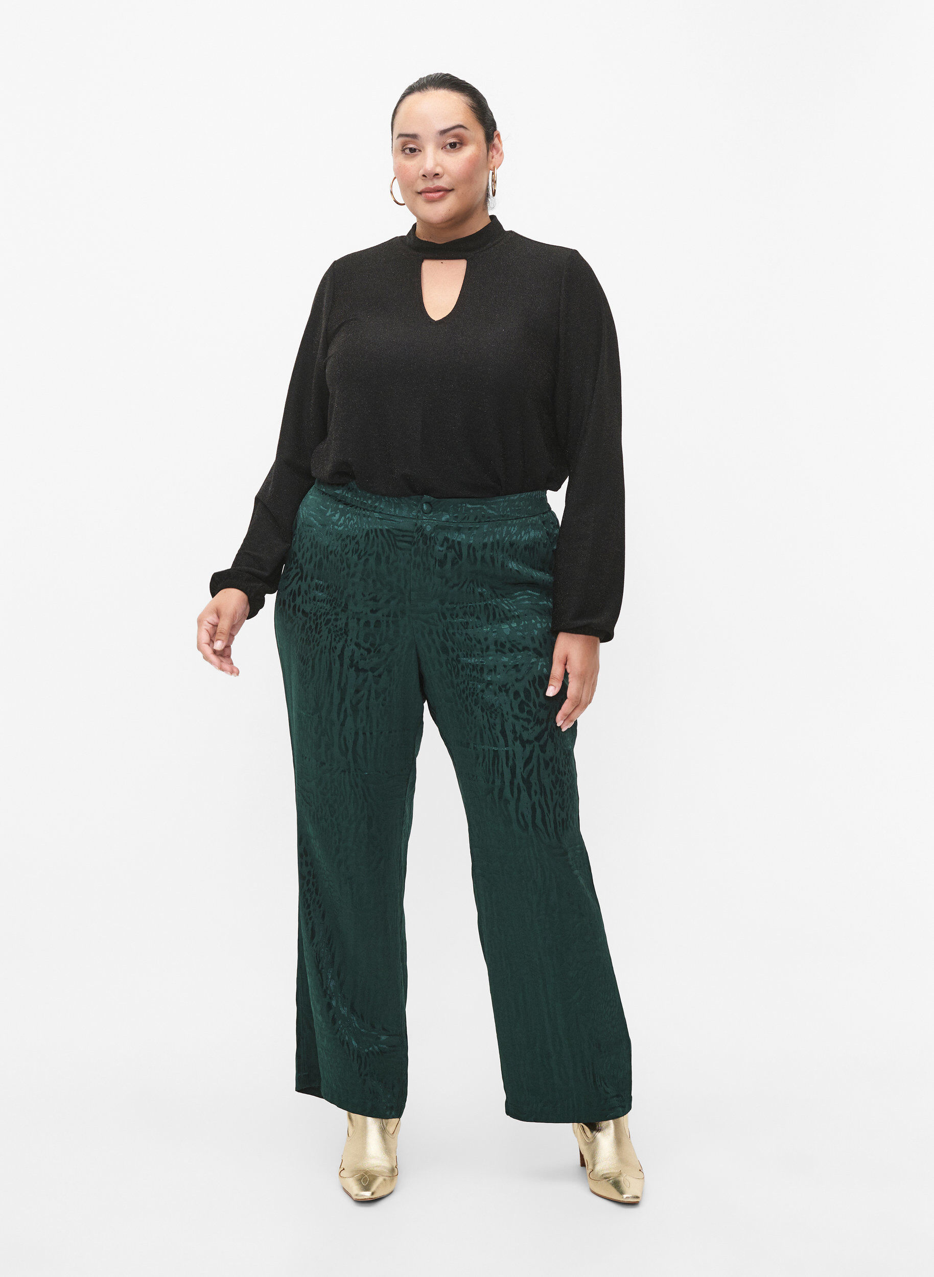 ZizziLang&auml;rmlige Glitzerbluse mit Rundhalsausschnitt und V-Detail, Black Black, Model image number 3