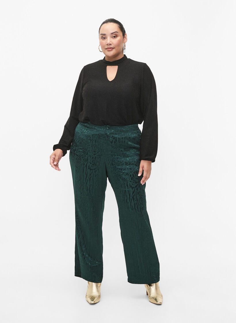 Langärmlige Glitzerbluse mit Rundhalsausschnitt und V-Detail, Black Black, Model image number 3