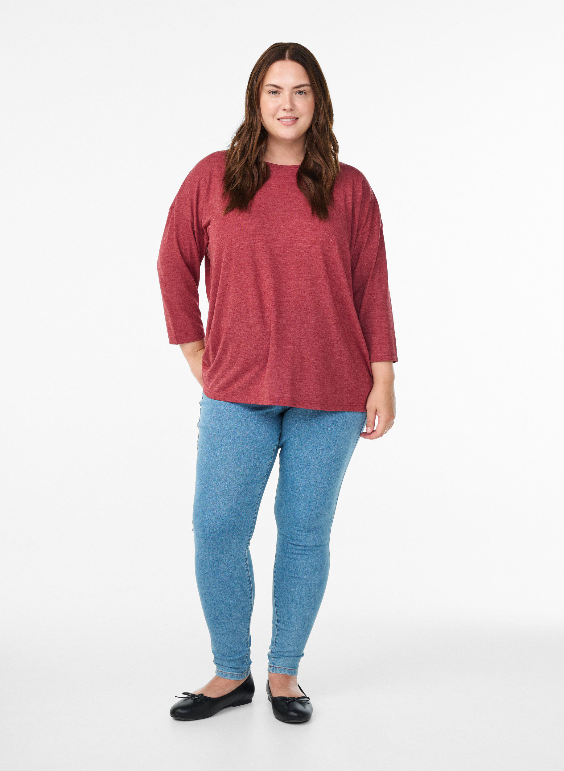 ZizziBluse aus Jersey mit 3/4-&Auml;rmeln, Rot, Model image number 1