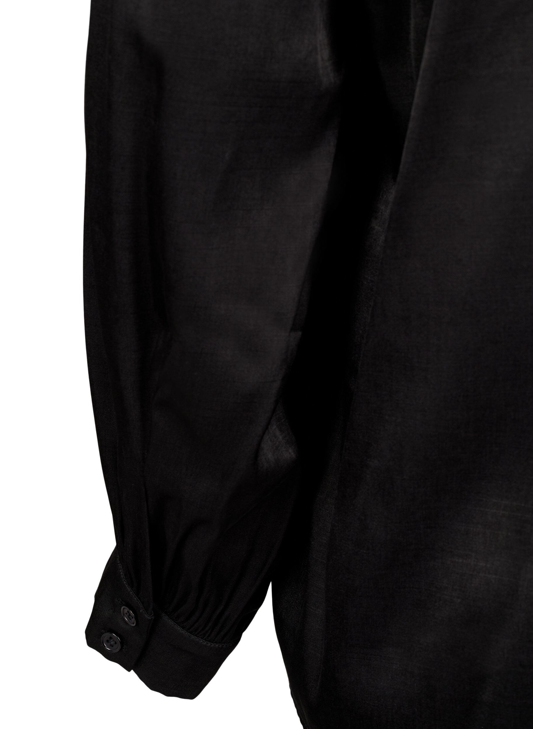 Zizzi Lang&auml;rmelige Bluse mit R&uuml;schen und V-Ausschnitt, Black, Packshot image number 3