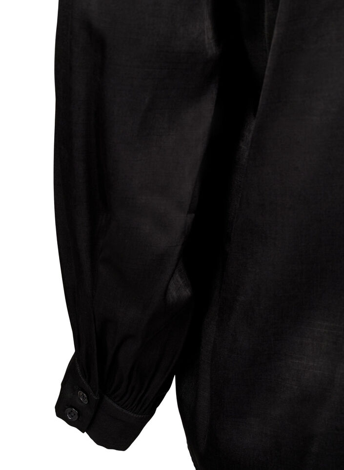  Langärmelige Bluse mit Rüschen und V-Ausschnitt, Black, Packshot image number 3