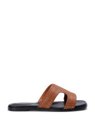 Flache Slip-on-Sandalen mit breiter Passform und Nieten, Friar Brown, Packshot