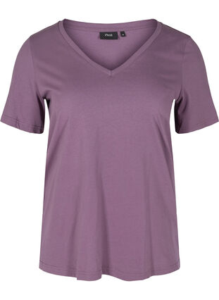 T-Shirt aus Bio-Baumwolle mit V-Ausschnitt, Vintage Violet, Packshot image number 0