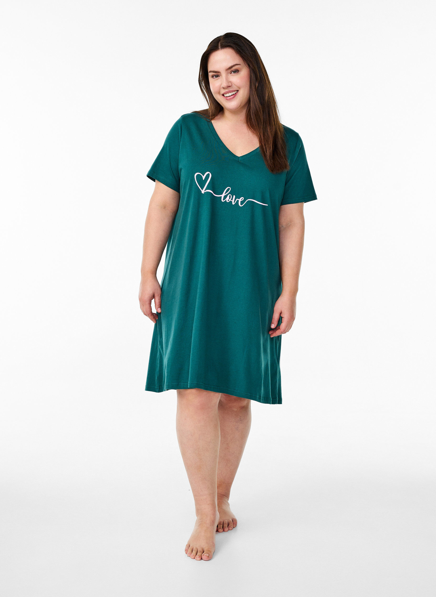 ZizziNachthemd aus Bio-Baumwolle mit V-Ausschnitt, Gr&uuml;n, Model image number 1