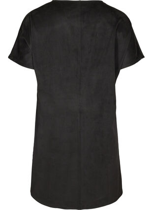 Kurzarm Kleid aus Kunstwildleder, Black, Packshot image number 1