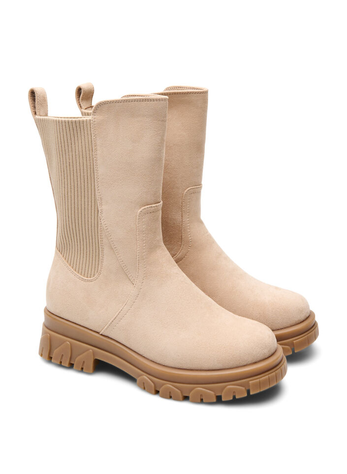 Extra-Weite – Grober Stiefel aus Wildlederimitat, Beige, Packshot