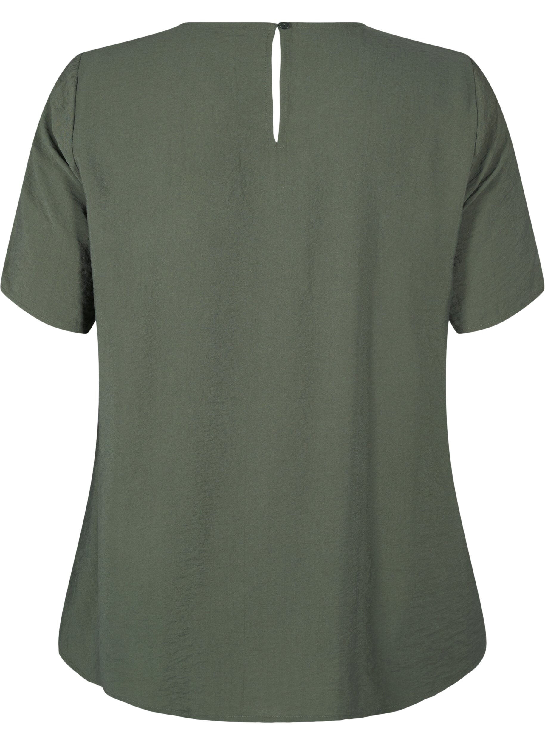 ZizziKurz&auml;rmelige Viskosebluse mit Spitzendetail, Thyme, Packshot image number 1