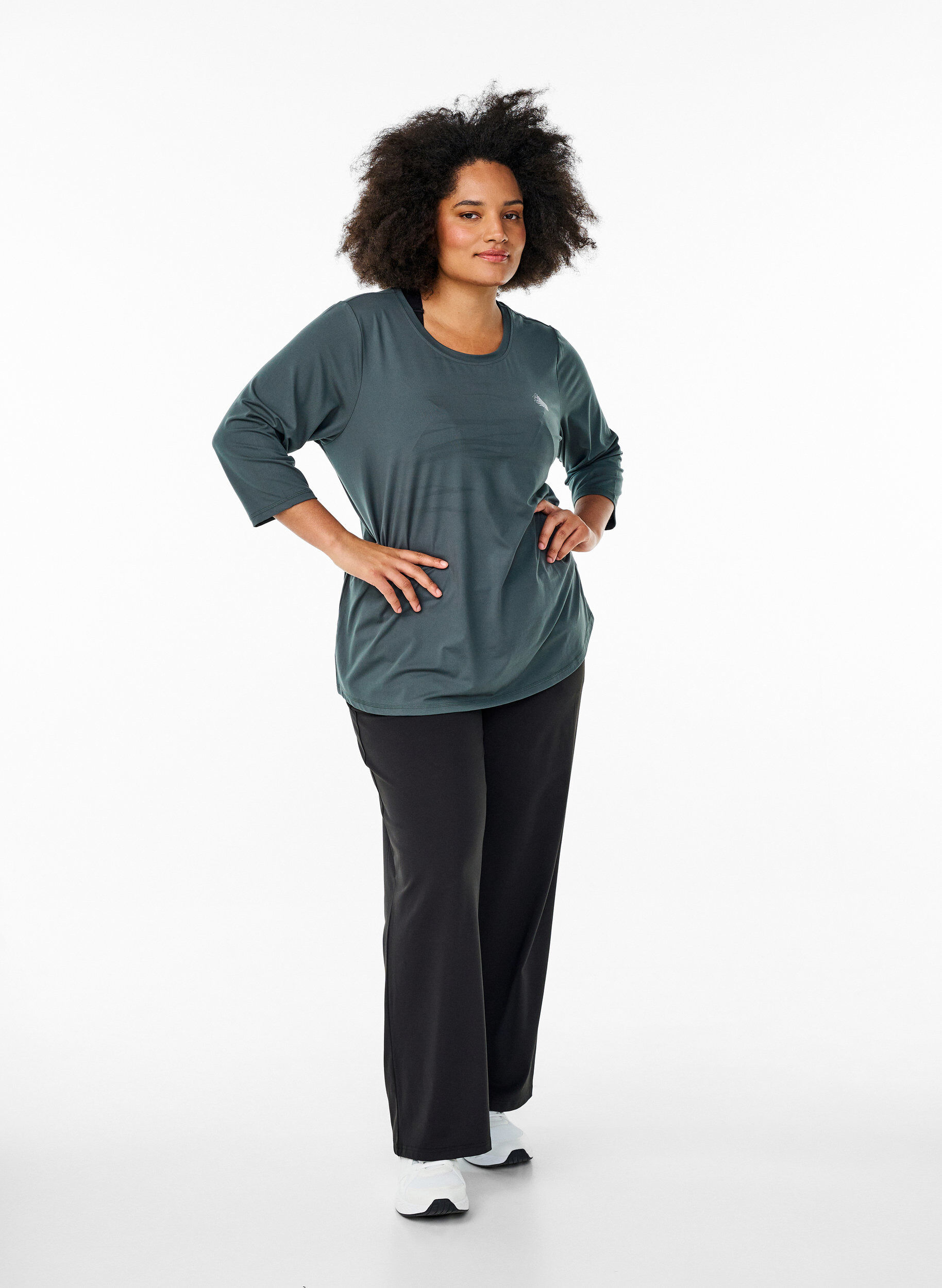 Zizzi Trainingsbluse mit 3/4 &Auml;rmeln, Grau, Model image number 1