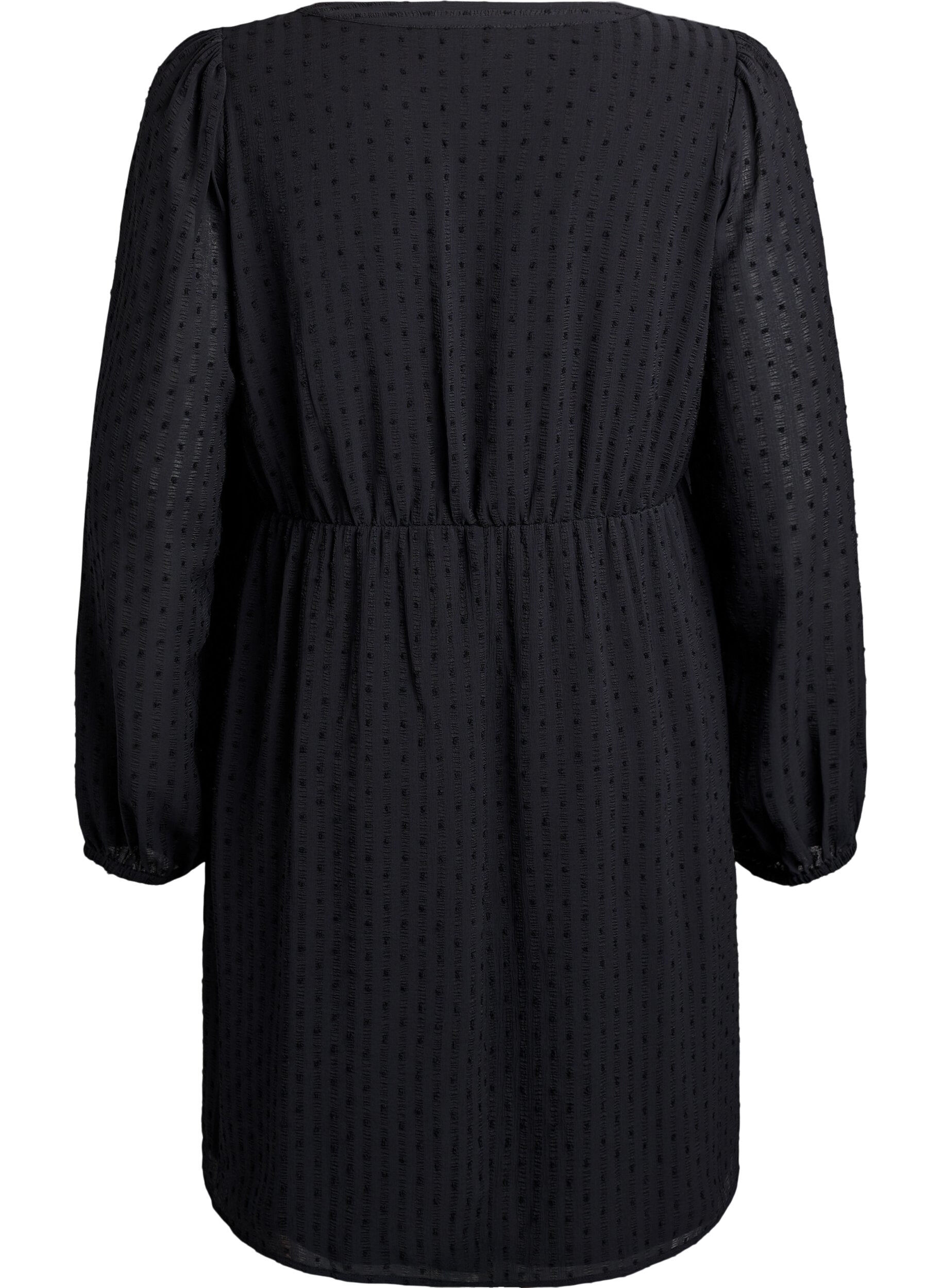 ZizziKurzes Kleid mit Ton-in-Ton-Streifen und texturierten Punkten, Schwarz, Packshot image number 1