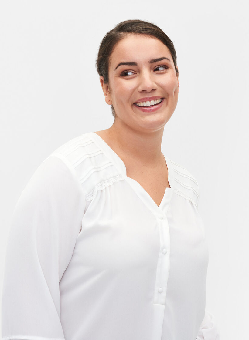 Bluse mit langen &Auml;rmeln und Knopfverschluss, Bright White, Model image number 2