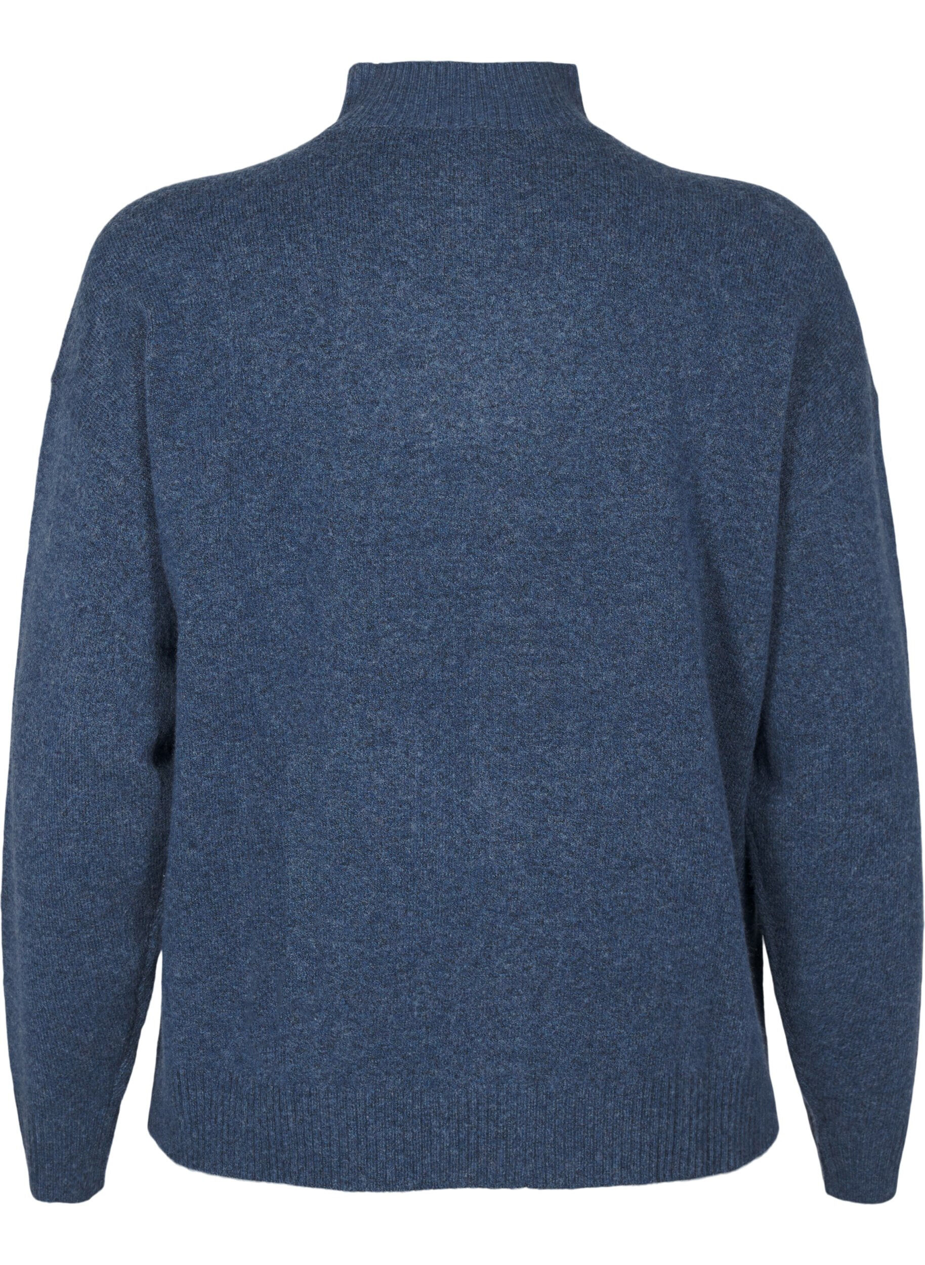 ZizziGestrickte Wollbluse mit hohem Kragen, Bering Sea Mel., Packshot image number 1