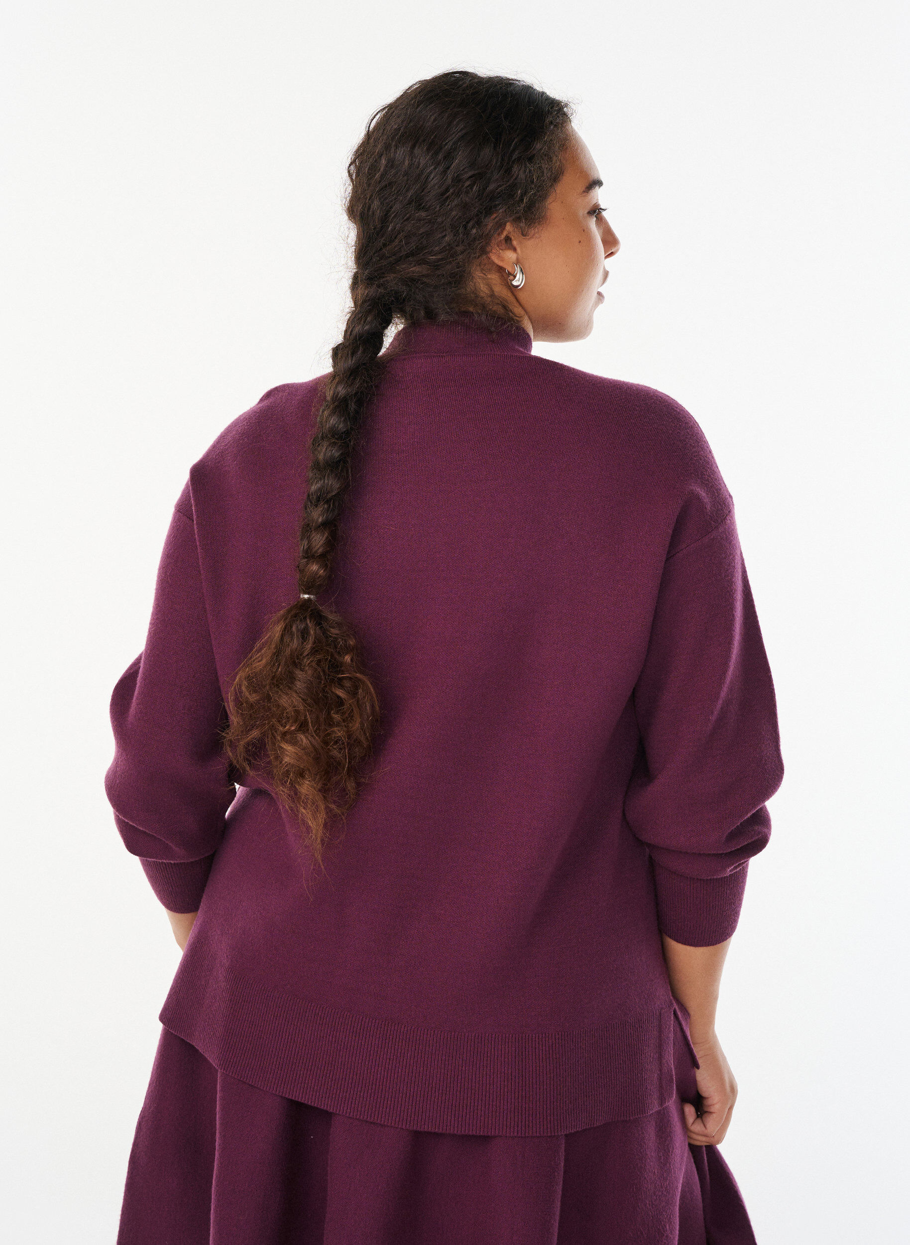 ZizziStrickbluse mit hohem Kragen, Dunkles Bordeaux, Model image number 2
