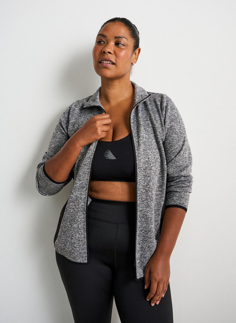 Trainingsjacke mit Kontrasteins&auml;tzen und hohem Kragen, Grau, Model image number 3