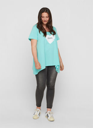 Kurzarm T-Shirt aus Baumwolle mit A-Linie, Aqua Sky PARIS, Model image number 2