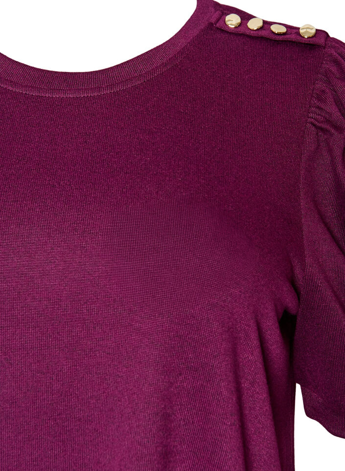 Bluse mit Knopfdetail und kurzen Puff&auml;rmeln, Dunkles Bordeaux, Packshot image number 2