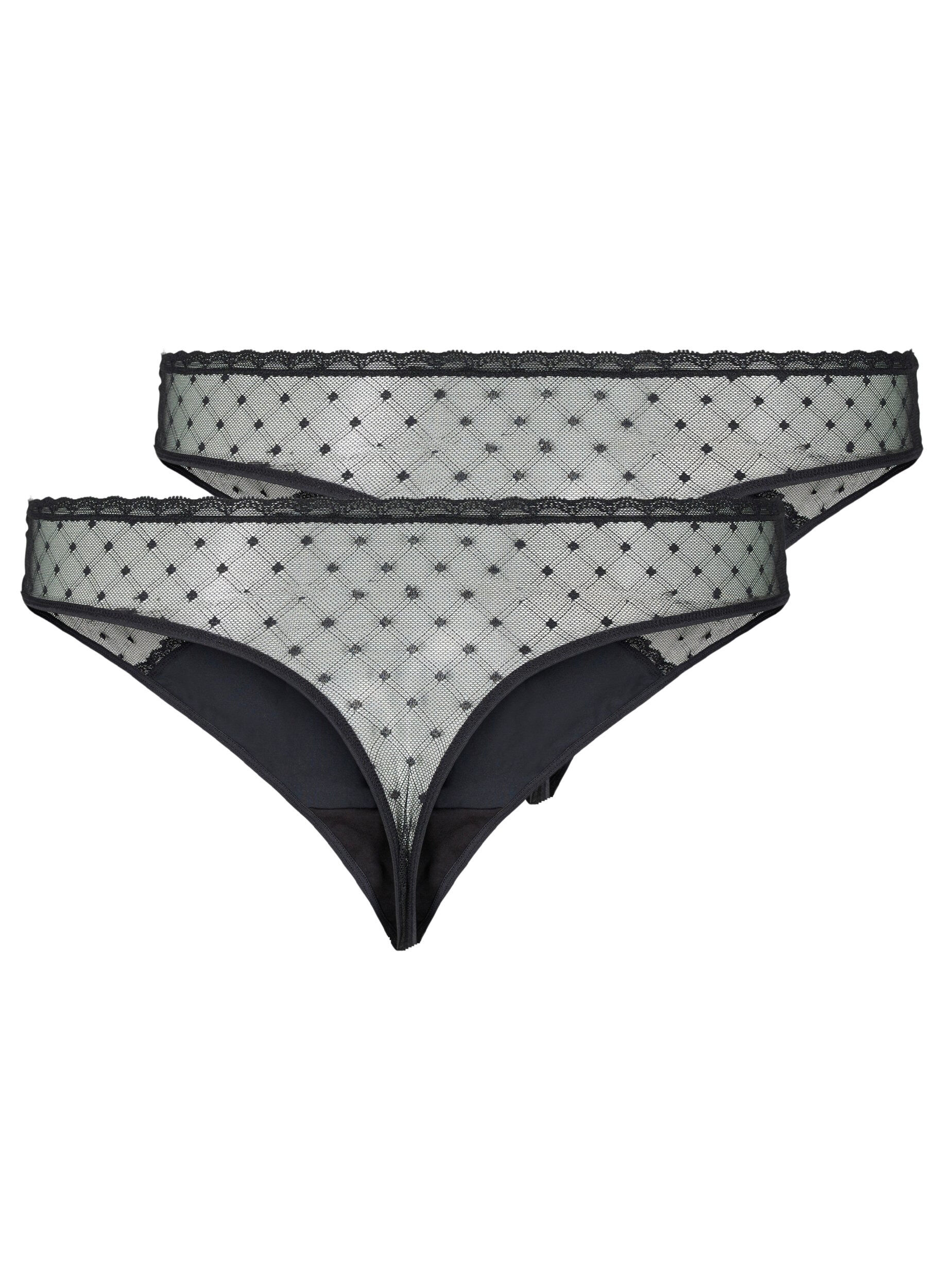 Zizzi2er Pack G-String mit Mesh, Black, Packshot image number 1