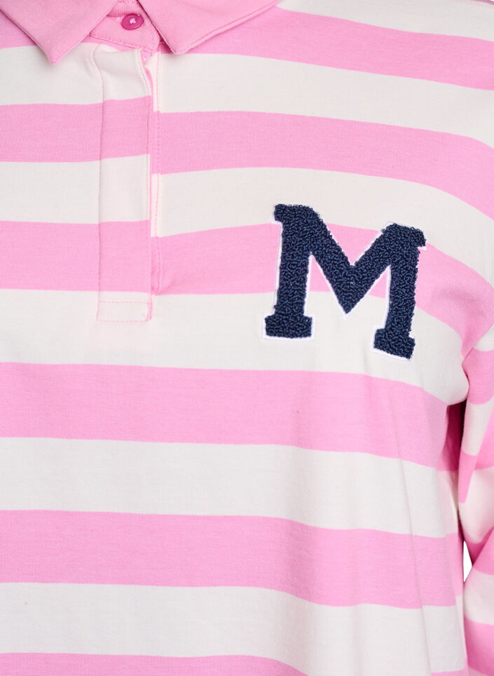 Poloshirt mit Streifen und Frotteedetails, Bubblegum w. White, Packshot image number 2