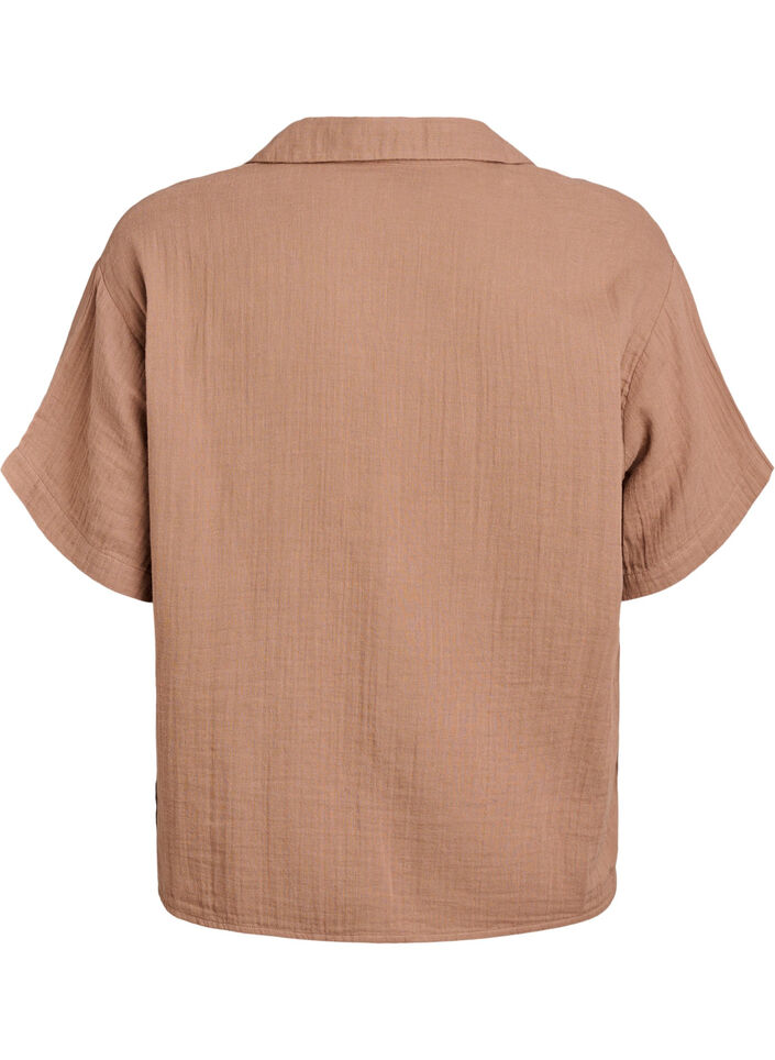 Bluse aus Baumwoll-Musselin mit kurzen &Auml;rmeln, Braun, Packshot image number 1