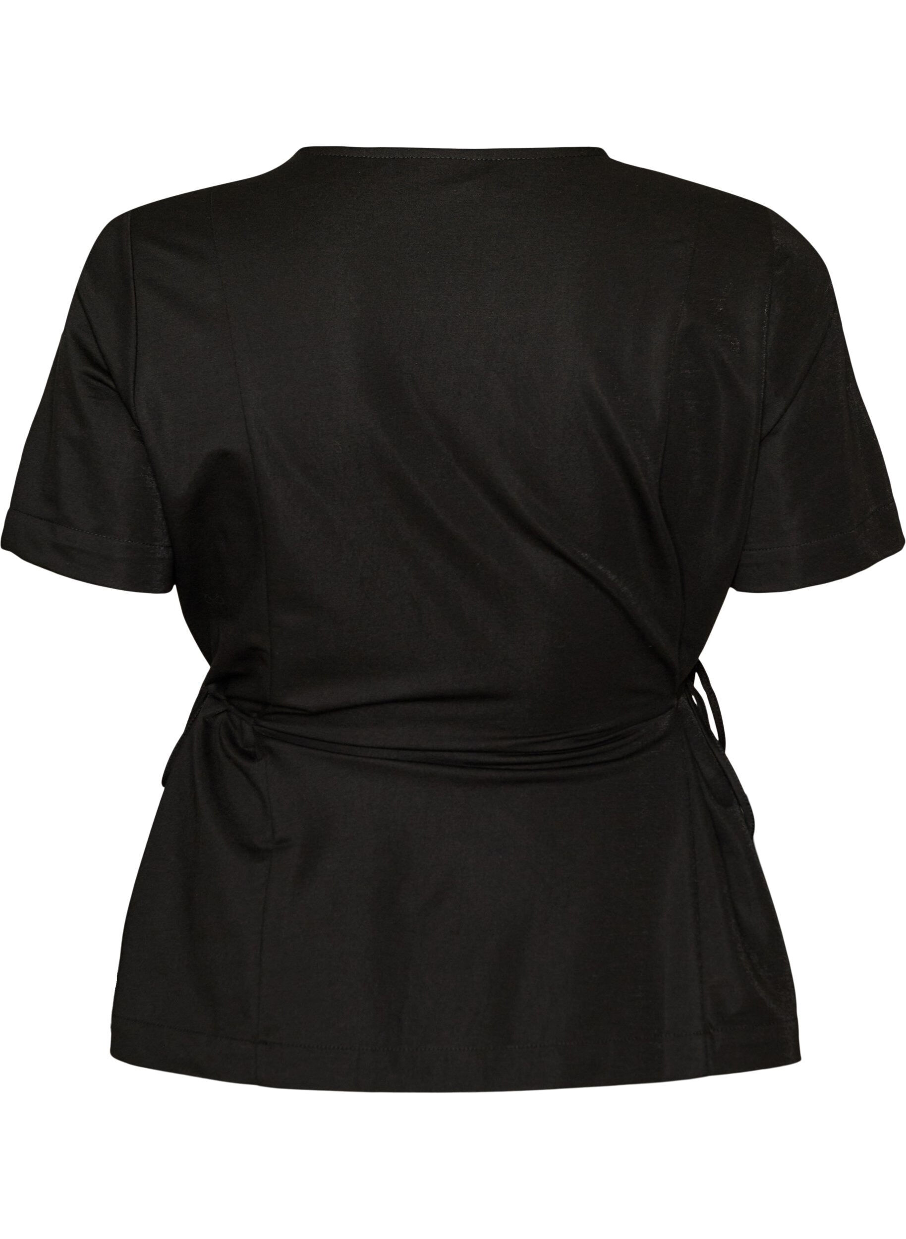 ZizziBluse aus einer Baumwollmischung mit V-Ausschnitt und Bindeband, Schwarz, Packshot image number 1