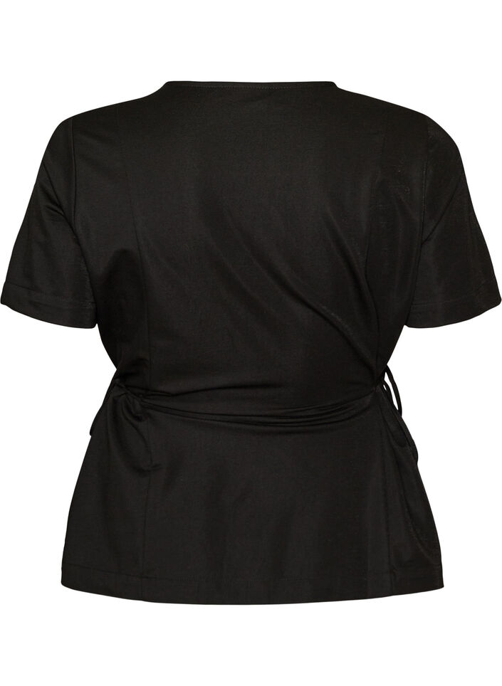 Bluse aus einer Baumwollmischung mit V-Ausschnitt und Bindeband, Schwarz, Packshot image number 1