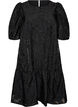 Jacquardkleid mit funkelnden Details und Puff&auml;rmeln, Schwarz, Packshot image number 0