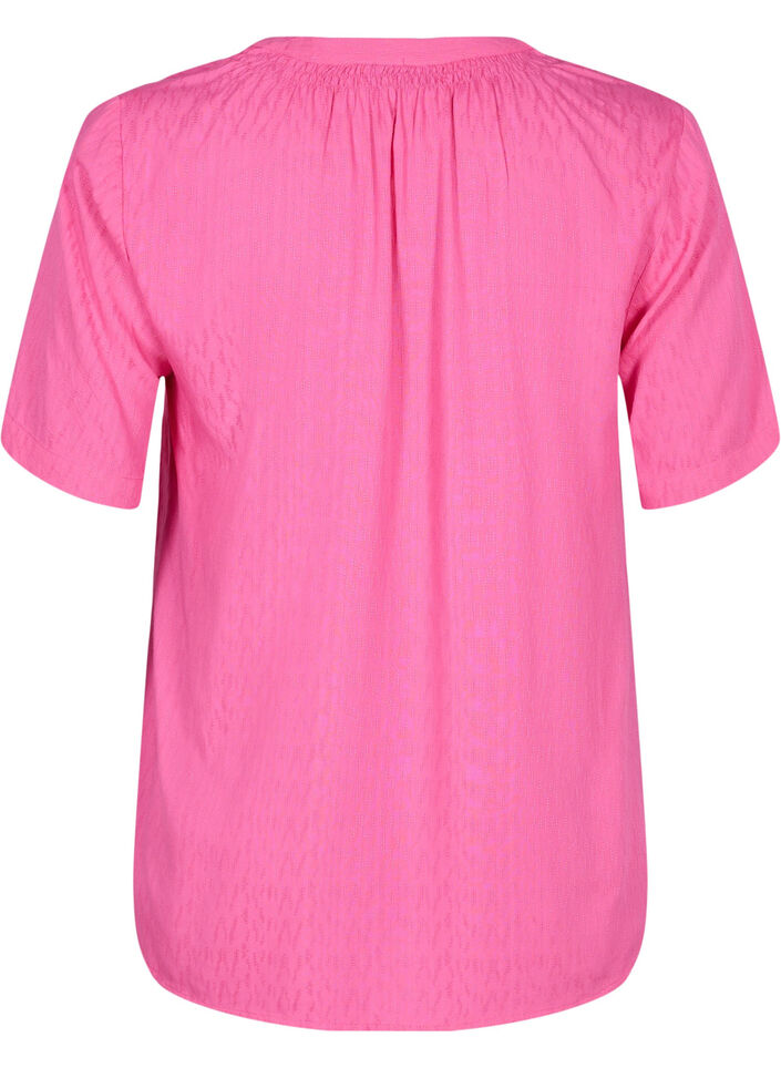 Kurzärmlige Viskosebluse mit V-Ausschnitt, Shocking Pink, Packshot image number 1