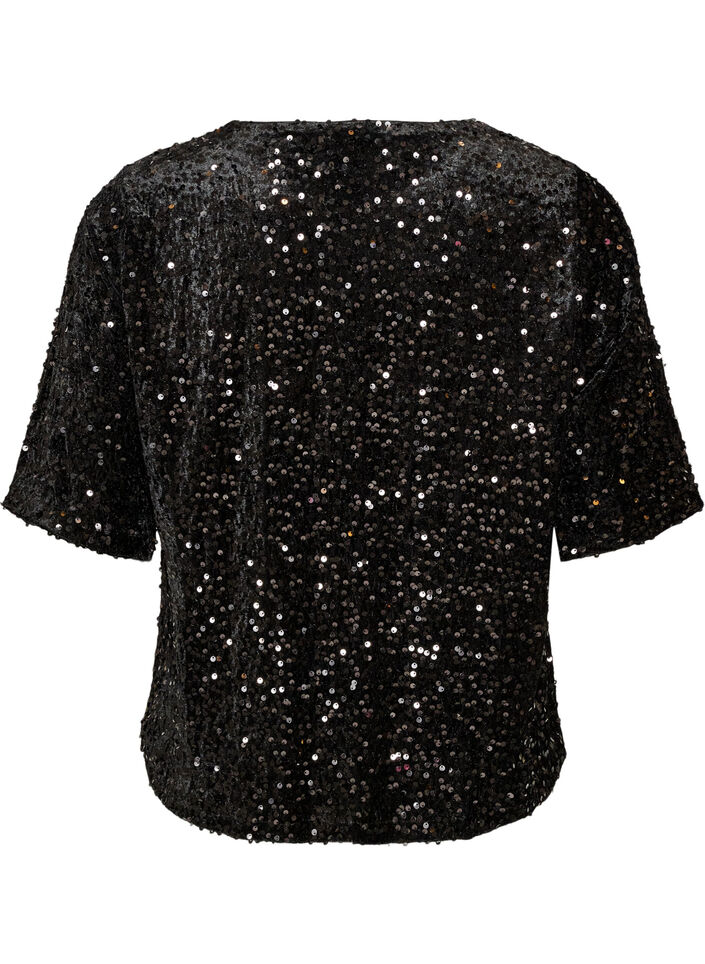 Bluse mit Pailletten und ellenbogenlangen &Auml;rmeln, Schwarz, Packshot image number 1