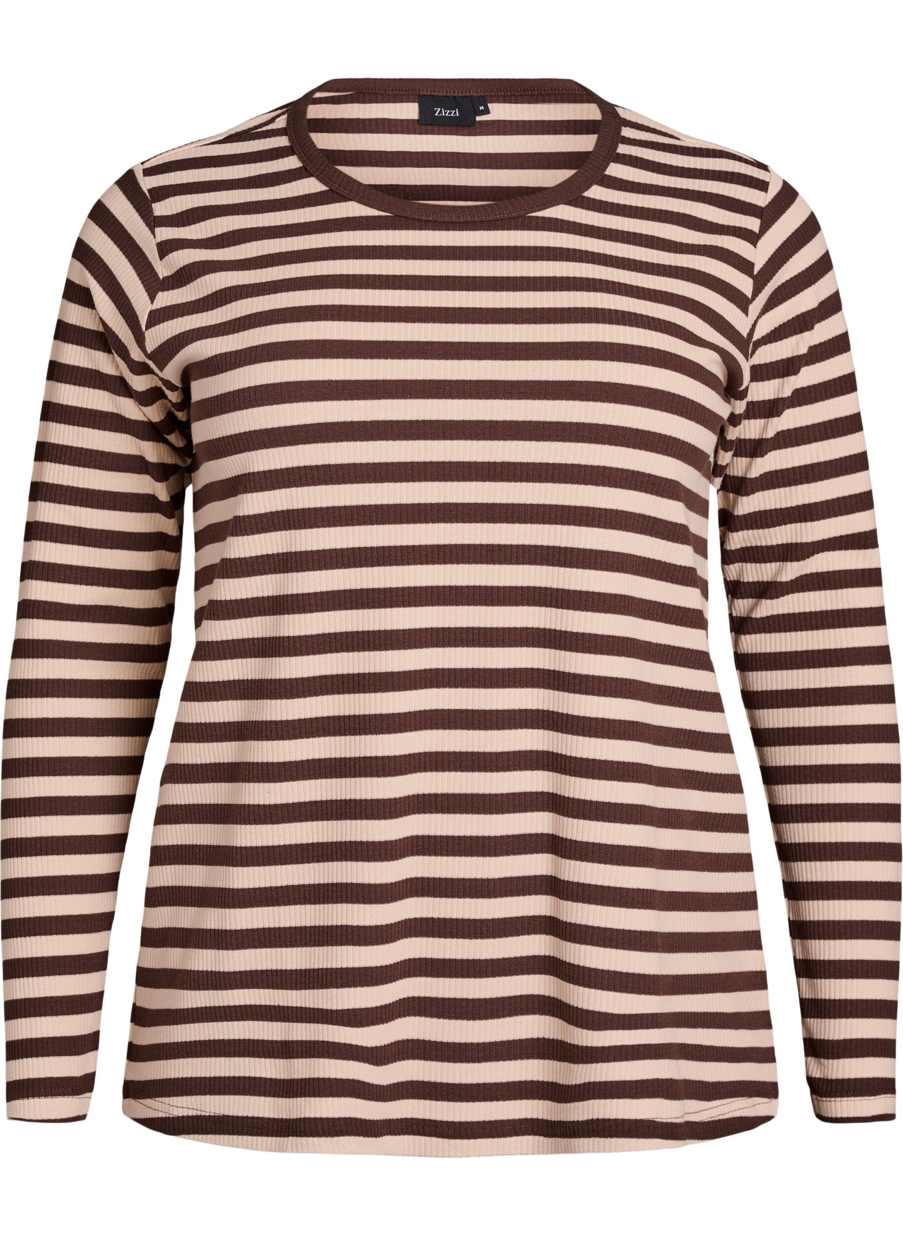 ZizziGestreifte Bluse mit langen &Auml;rmeln, Braun, Packshot image number 0